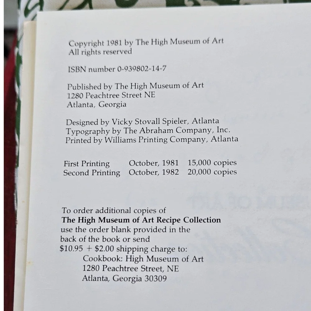 The High Museum of Art Recipe Cookbook 1981 Spiral Bound 2nd Printing